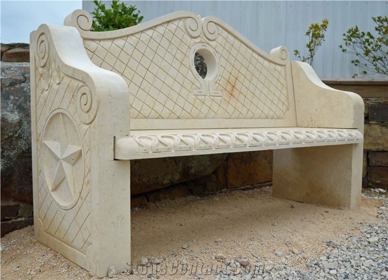 Texas Cream Limestone Hand Carved Bench