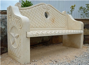Texas Cream Limestone Hand Carved Bench
