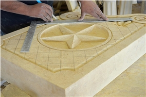 Texas Cream Limestone Hand Carved Bench