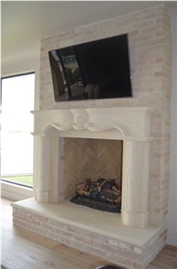 Texas White Limestone Hand Carved Exquisite Fireplace Surround