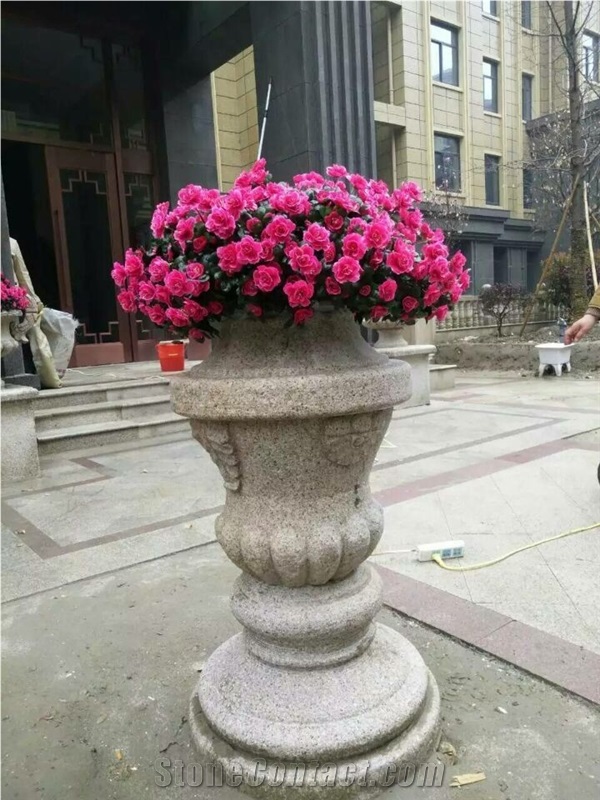 Gardens Series, China Grey Granite Flower Pot, Outdoor Garden Old Stone Flower Pots