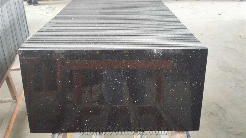 Exported to Germany Supermarket Black Galaxy Granite Tiles & Slabs ,Cheaper Price with Good Quality,Black Granite,India Granite for Cut to Size Slab