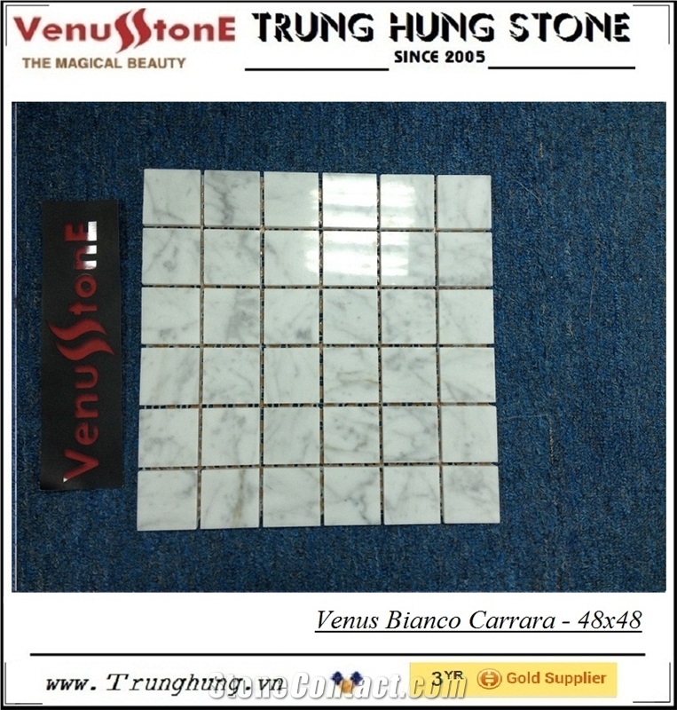 15*15 Bianco Carrara Polished Marble Mosaic Tiles, White Marble Mosaic Italy