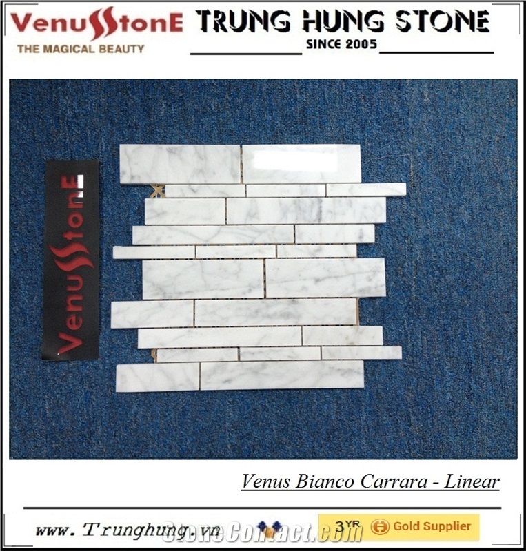 23*48 Bianco Carrara Polished Marble Mosaic Tiles, White Marble Mosaic
