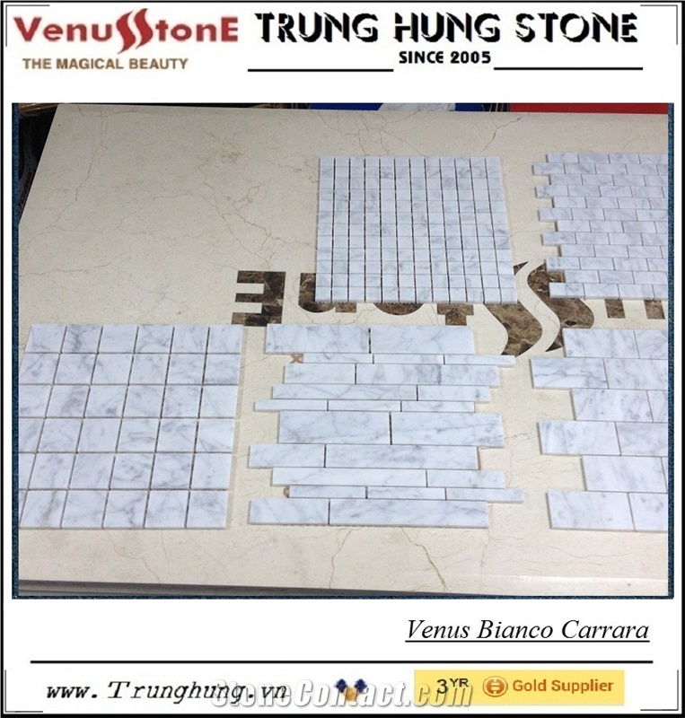 23*48 Bianco Carrara Polished Marble Mosaic Tiles, White Marble Mosaic