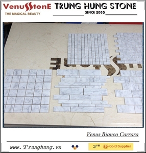 23*48 Bianco Carrara Polished Marble Mosaic Tiles, White Marble Mosaic