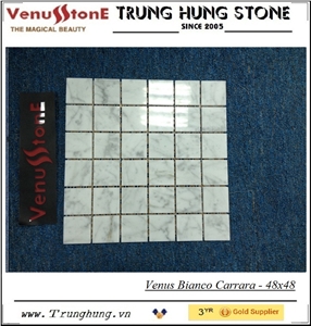 48*48 Bianco Carrara Polished Marble Mosaic Tiles, White Marble Mosaic, Floor Mosaic