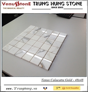 48*48 Calacatta Gold Polished Marble Mosaic Tiles, White Marble Floor Mosaic, Wall Mosaic