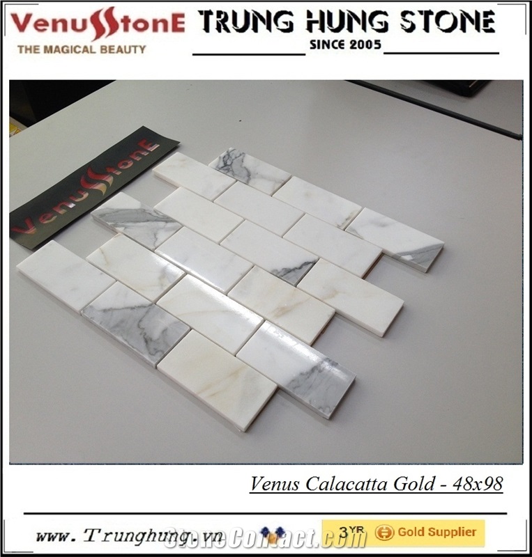 48*98 Calacatta Gold Polished Marble Mosaic Tiles, White Marblr Wall Mosaic Italy