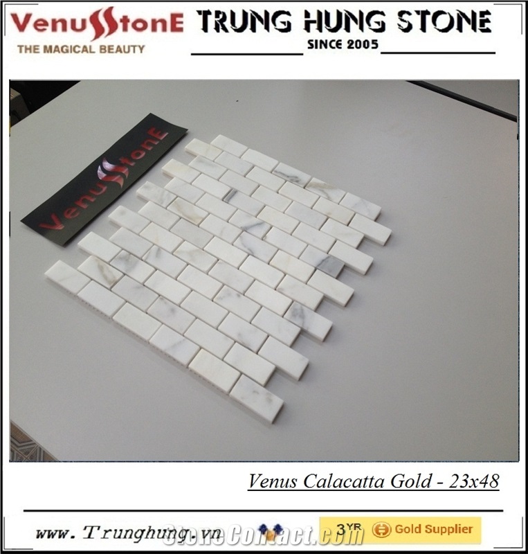 48*98 Calacatta Gold Polished Marble Mosaic Tiles, White Marblr Wall Mosaic Italy