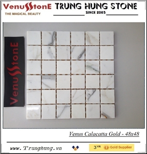 48*98 Calacatta Gold Polished Marble Mosaic Tiles, White Marblr Wall Mosaic Italy