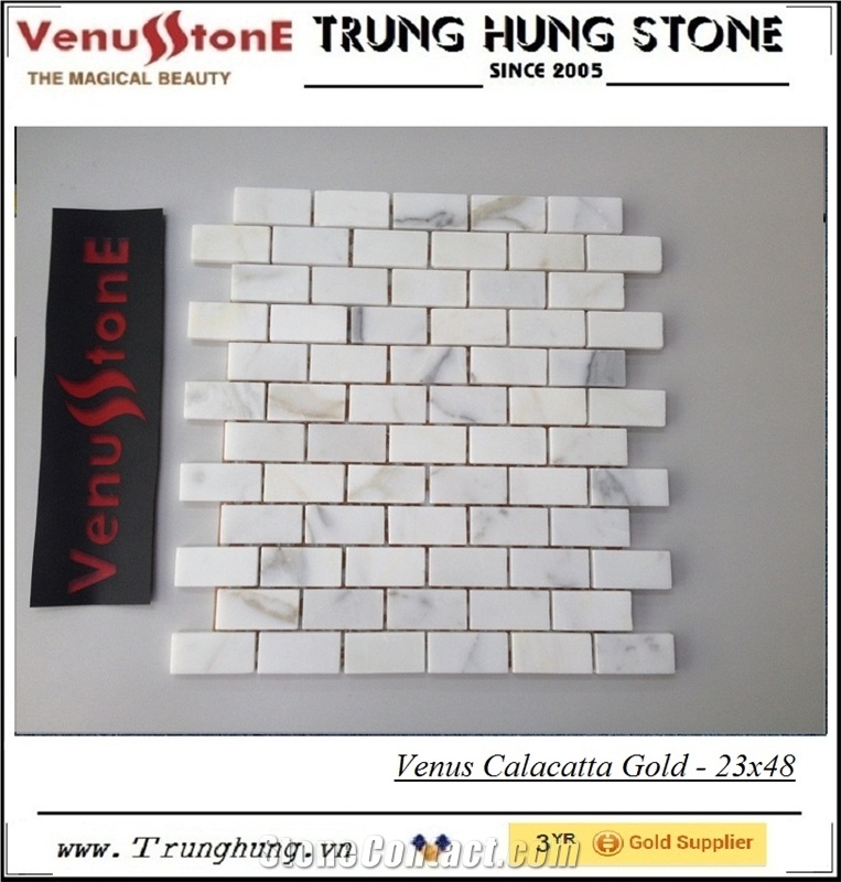 48*98 Calacatta Gold Polished Marble Mosaic Tiles, White Marblr Wall Mosaic Italy