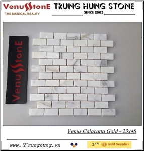 48*98 Calacatta Gold Polished Marble Mosaic Tiles, White Marblr Wall Mosaic Italy
