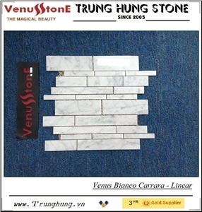 Bianco Carrara Polished Linear Splicing Mosaic Tiles, White Marble Mosaic Italy