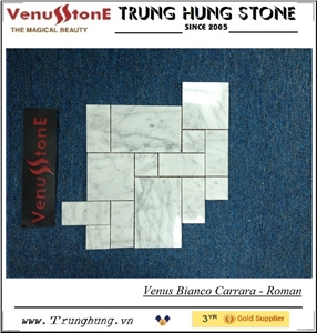 Bianco Carrara Polished Roman Pattern Mosaic Tiles, White Marble Wall Mosaic Italy