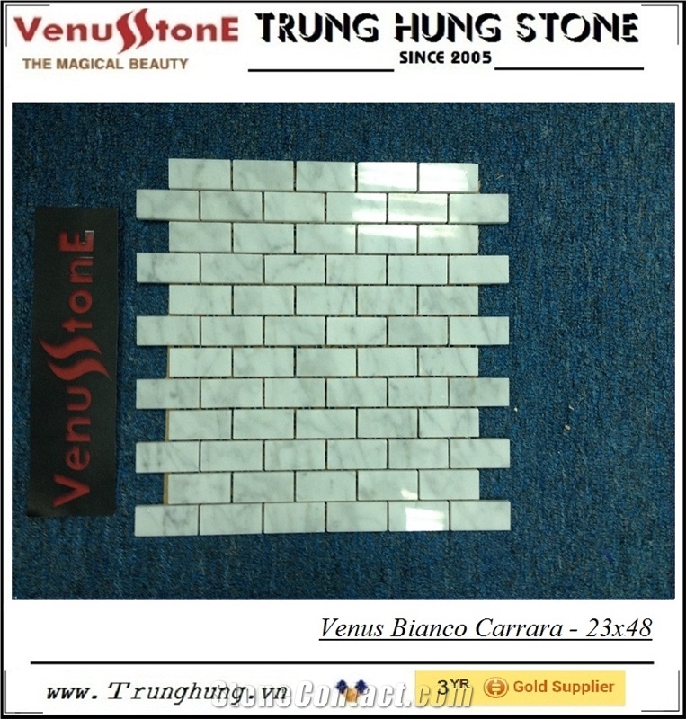 Bianco Carrara Polished Roman Pattern Mosaic Tiles, White Marble Wall Mosaic Italy