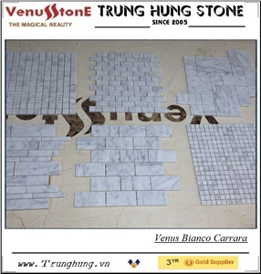 Bianco Carrara Polished Roman Pattern Mosaic Tiles, White Marble Wall Mosaic Italy