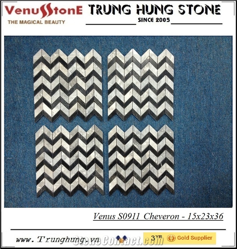 Black and Grey Cheveron Polished Marble Mosaic Tiles, Floor Mosaic, Wall Mosaic