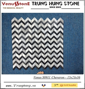 Black and Grey Cheveron Polished Marble Mosaic Tiles, Floor Mosaic, Wall Mosaic