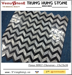 Black and Grey Cheveron Polished Marble Mosaic Tiles, Floor Mosaic, Wall Mosaic