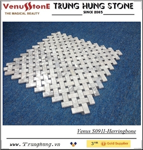 Black and Grey Marble Herringbone Pattern Polished Mosaic Tiles