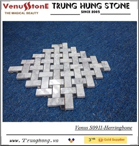 Black and Grey Marble Herringbone Pattern Polished Mosaic Tiles