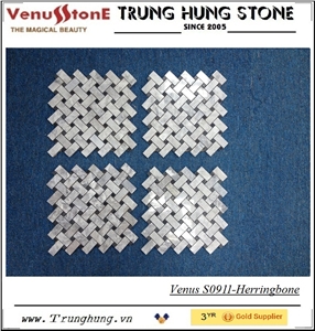 Black and Grey Marble Herringbone Pattern Polished Mosaic Tiles