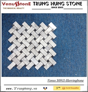 Black and Grey Marble Herringbone Pattern Polished Mosaic Tiles