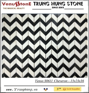 Black and White Cheveron Marble Mosaic Tiles, Wall Mosaic
