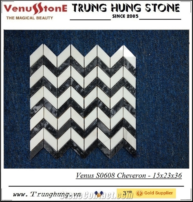 Black and White Cheveron Marble Mosaic Tiles, Wall Mosaic