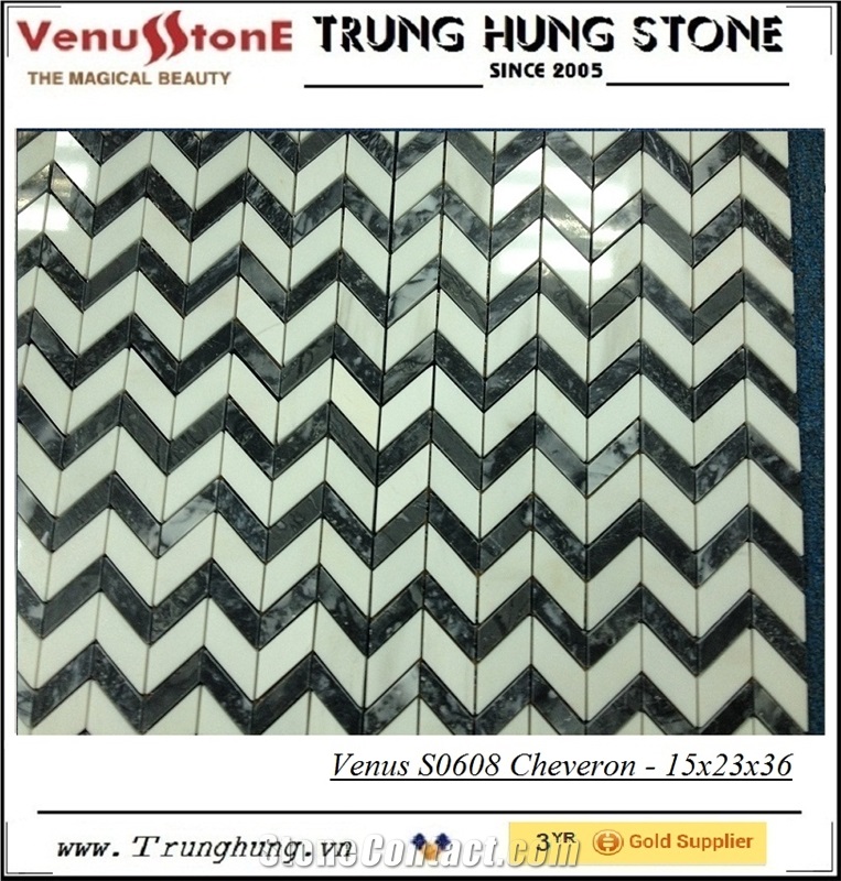 Black and White Cheveron Marble Mosaic Tiles, Wall Mosaic