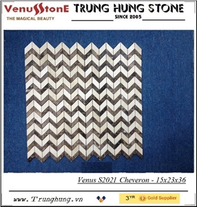 Crema Marfil and Dark Emperador Cheveron Polished Marble Mosaic Tiles, Wall Mosaic
