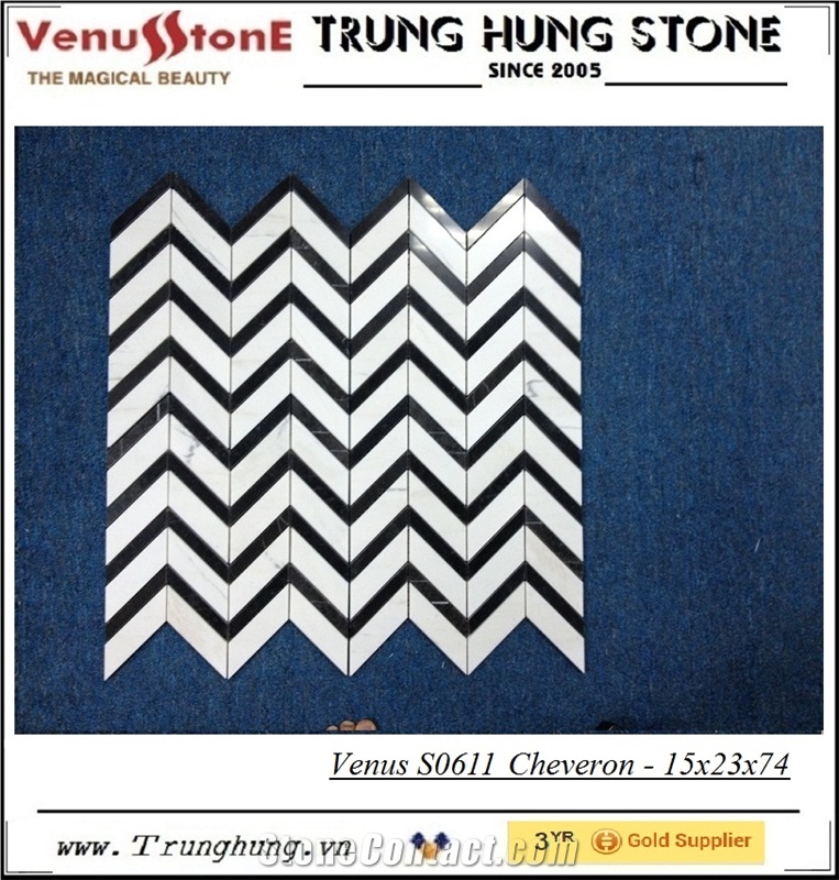 Mixed Black and White Cheveron Polished Marble Mosaic Tiles
