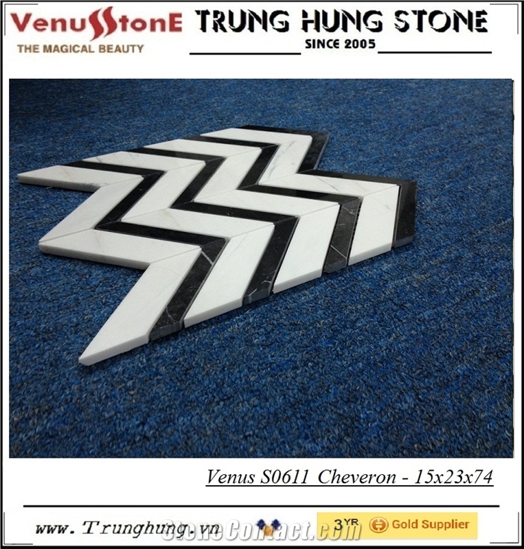 Mixed Black and White Cheveron Polished Marble Mosaic Tiles