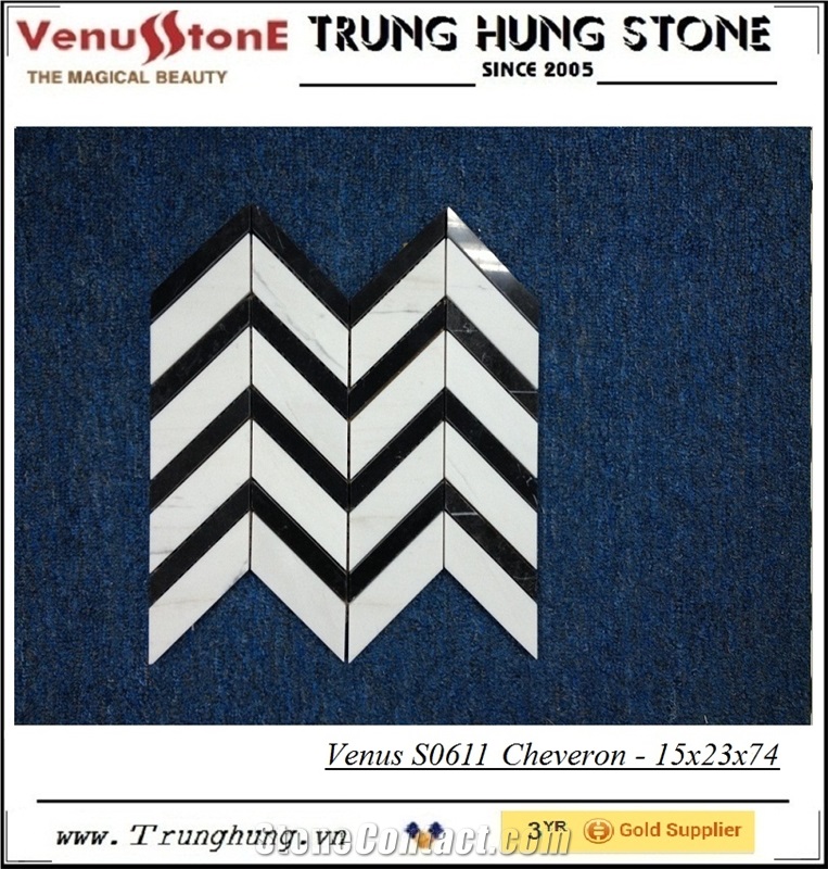 Mixed Black and White Cheveron Polished Marble Mosaic Tiles