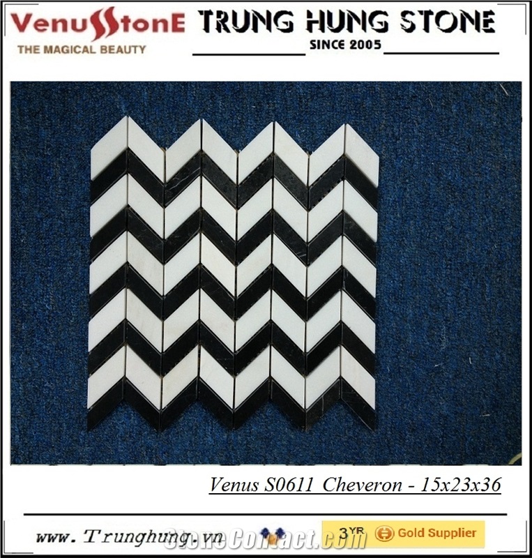 Mixed Black and White Cheveron Polished Marble Mosaic Tiles