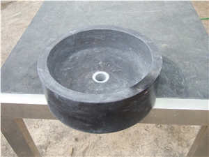 Natural Stone Basalt Bathroom Wash Sinks, Kitchen Vessel Round Basins, Black Basalt Sink, Outdoor & Indoor Polished Surface Wash Bowls Basins