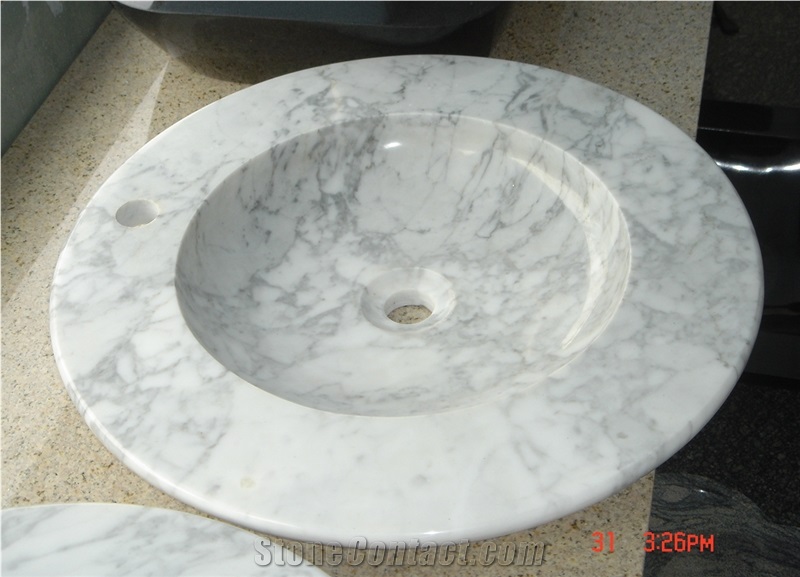 Natural Stone Bathroom Wash Sinks, Kitchen Vessel Round Basins, White Marble Oval Sink, Outdoor & Indoor Polished Surface Wash Bowls Basins
