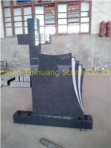 Cross Design Sesame Black Granite Head Mounument