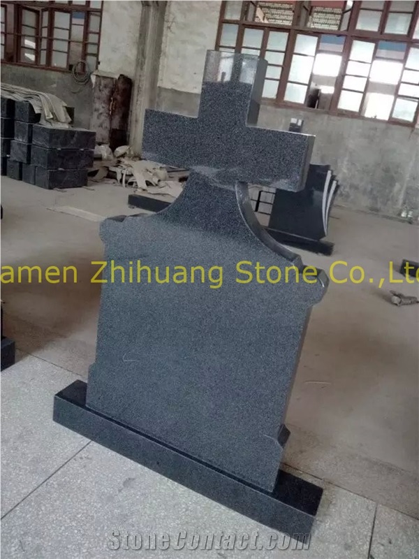 Cross Design Sesame Black Granite Head Mounument