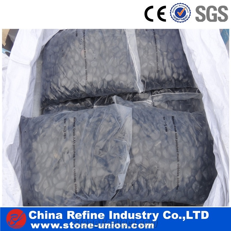 Pure Black Polished River Pebbles, Premium Cobbles & Cobble Stone, Black River Stone for Driveway Decoration, Cheap Pebble Paving Stone