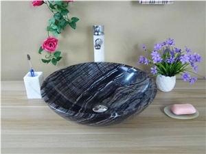 Black Wood Vein Marble Sinks Basins, Black Wooden Marble Round Basins,Wooden Black Marble Bathroom Sinks,Black Marble Vessel Sinks