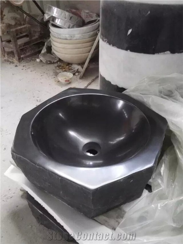 Polished Black Marble Sinks & Basins, Black Marble Round Basins, Black Marble Bathroom Sinks, Black Marble Vessel Sinks