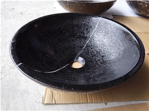 Polished Black Marble Sinks & Basins, Black Marble Round Basins, Black Marble Bathroom Sinks, Black Marble Vessel Sinks