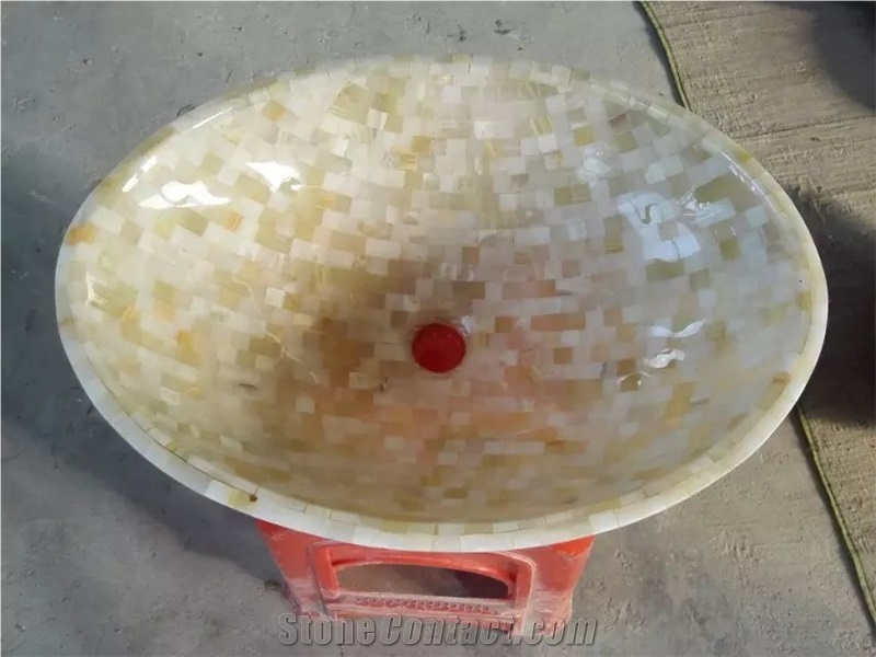 White Onyx Sinks & Basins, White Onyx Mosaic Round Basins, Onyx Bathroom Sinks, Vessel Sinks