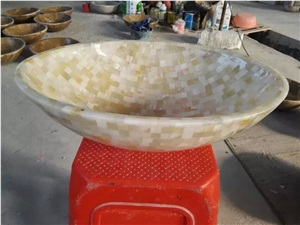White Onyx Sinks & Basins, White Onyx Mosaic Round Basins, Onyx Bathroom Sinks, Vessel Sinks