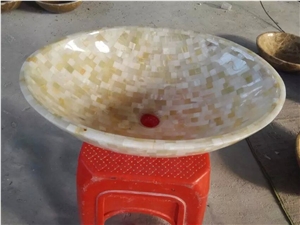 White Onyx Sinks & Basins, White Onyx Mosaic Round Basins, Onyx Bathroom Sinks, Vessel Sinks