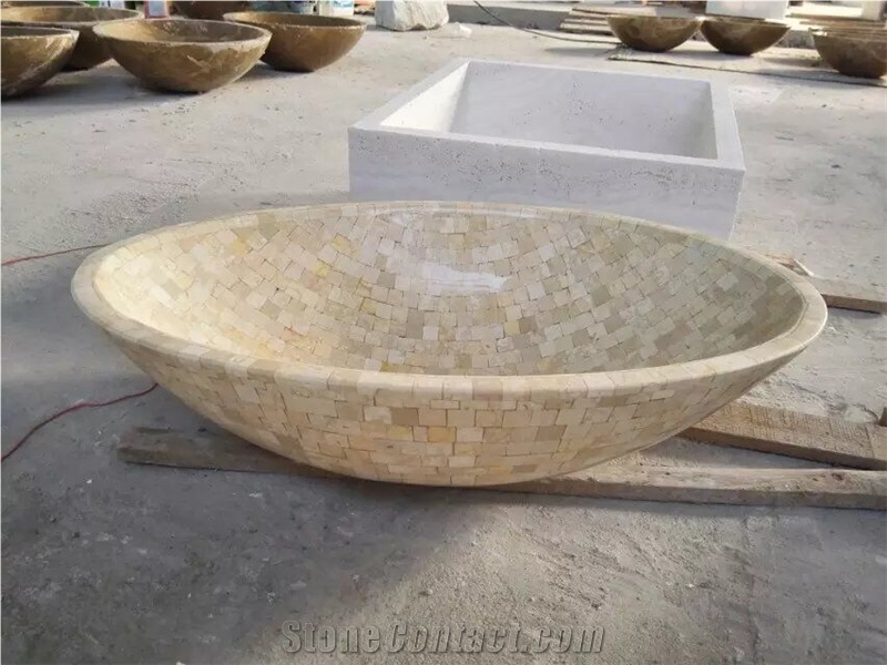White Onyx Sinks & Basins, White Onyx Mosaic Round Basins, Onyx Bathroom Sinks, Vessel Sinks