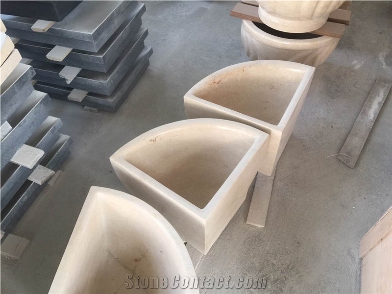 Natural Beige Limestone Half Round Stone Sinks,Farm Basins, Wash Basins for Washroom Mop Pool