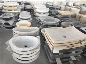 Natural Beige Limestone Half Round Stone Sinks,Farm Basins, Wash Basins for Washroom Mop Pool